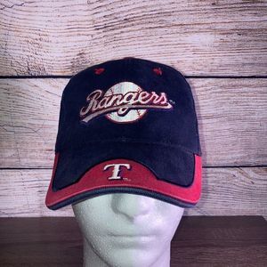 Texas Rangers Navy Blue & Red Vintage 90s Adjustable Strapback hat Mlb